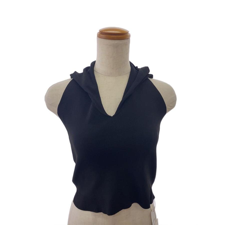 PERVERZE◇CROPPED HOODIE KNIT TOP/FREE/ポリエステル/BLK/フード付