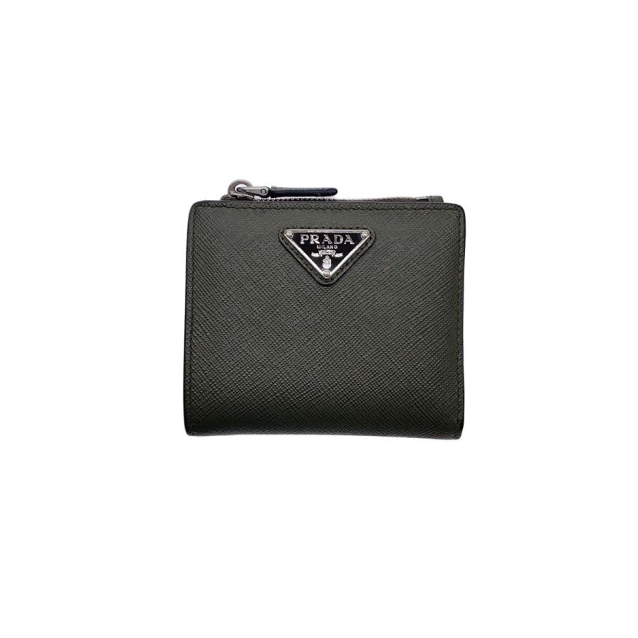 [新品未使用]PRADA サフィアーノトライアングル ブラック 二つ折り財布 PRADA◇サフィアーノトライアングル/2つ折り財布/KHK/レディース