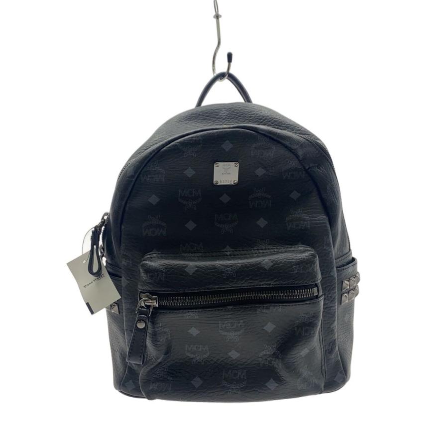 MCM◇Stark/サイドスタッズ バックパック/リュック/レザー/BLK/総柄/黒