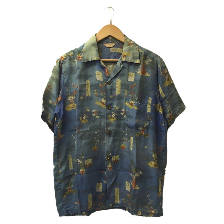 Vintage/40s-50s/Hookano/アロハシャツ/SIZE:M/シルク/ブルー/和柄 