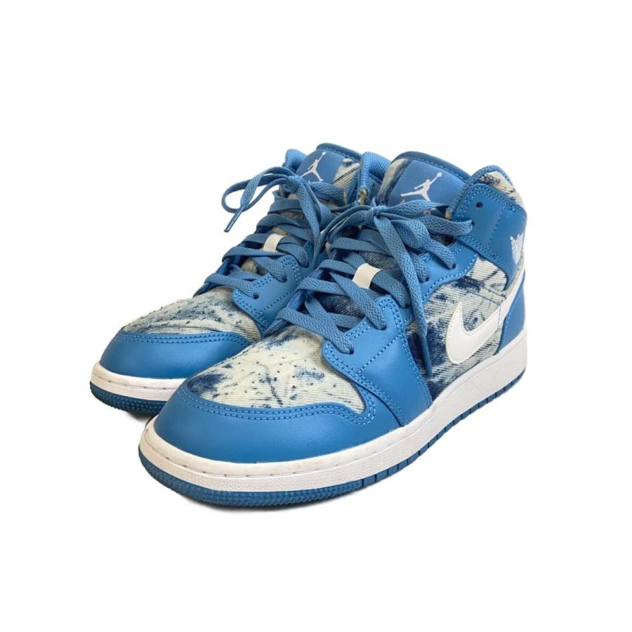 NIKE◇AIR JORDAN 1 MID_エア ジョーダン MID GS/24.5cm/BLU 