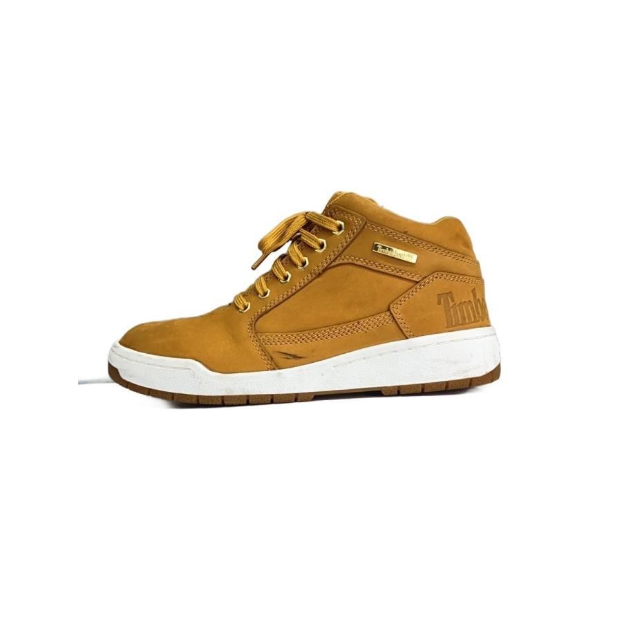 Timberland ファー付きのベージュレザーのハイカットスニーカー