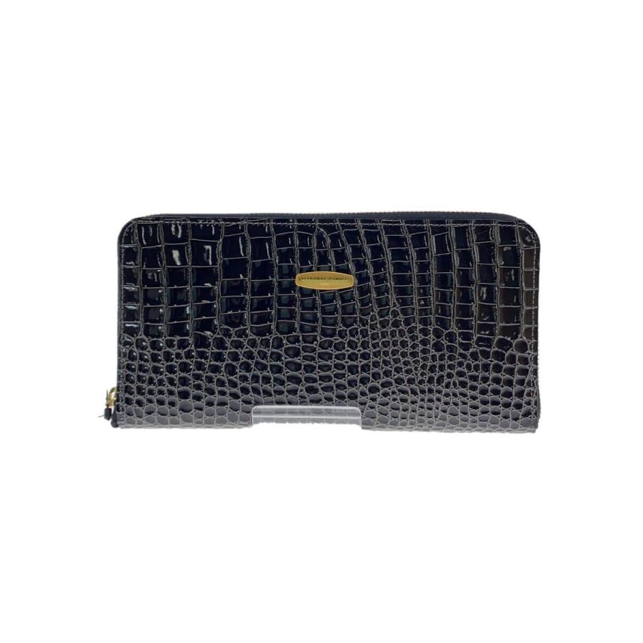 VALENTINO CHRISTY◇クロコ型押し長財布/--/BLK/無地/レディース