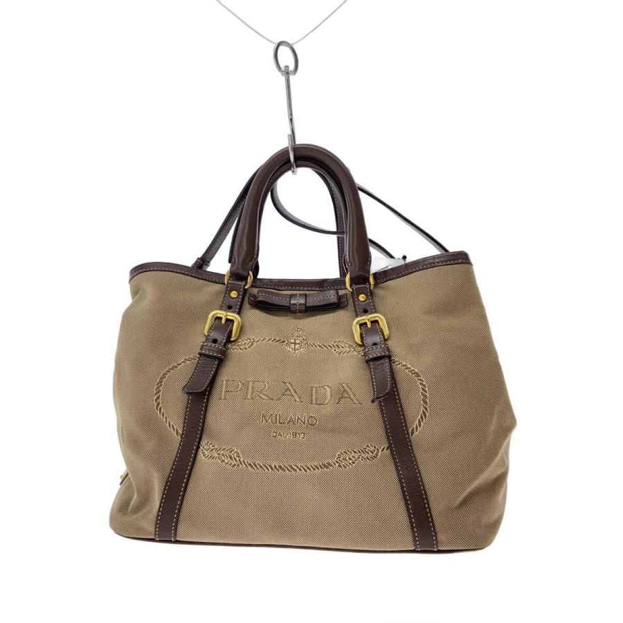 PRADA◇ロゴジャガード/リボン/ハンドバッグ/キャンバス/BRW