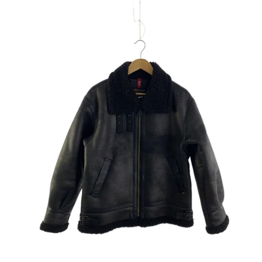 ALPHA INDUSTRIES◇フライトジャケット/B-3/M/フェイクレザー/BLK/無地