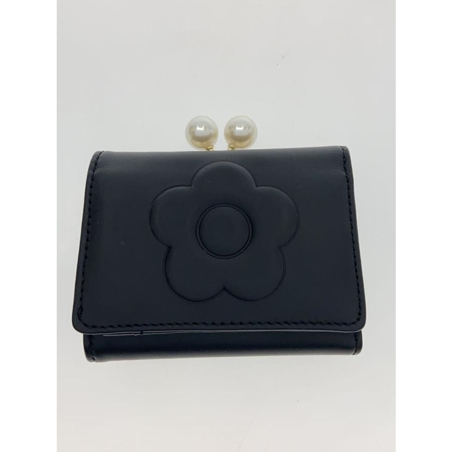 MARY QUANT◇エンボスデイジーパール ミニウォレット/レザー/BLK