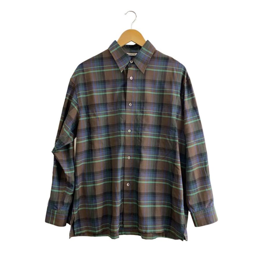 AURALEE チェック柄 長袖シャツ AURALEE◇SUPER LIGHT WOOL CHECK SHIRTS/長袖シャツ/3/コットン/BRW