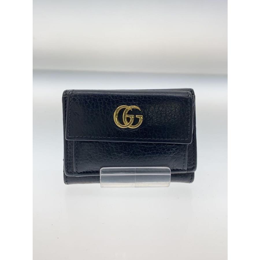 GUCCI◇3つ折り財布_GGマーモント/レザー/BLK/レディース : セカンド