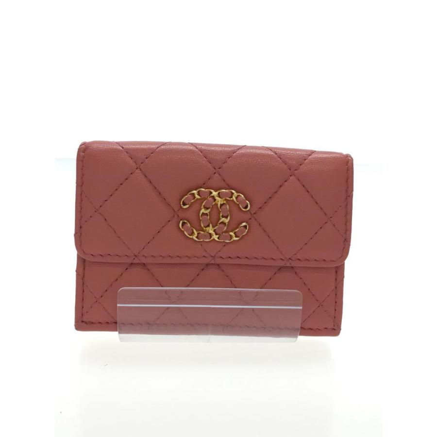 CHANEL◇3つ折り財布/レザー/ピンク/レディース/マトラッセ/スモール 