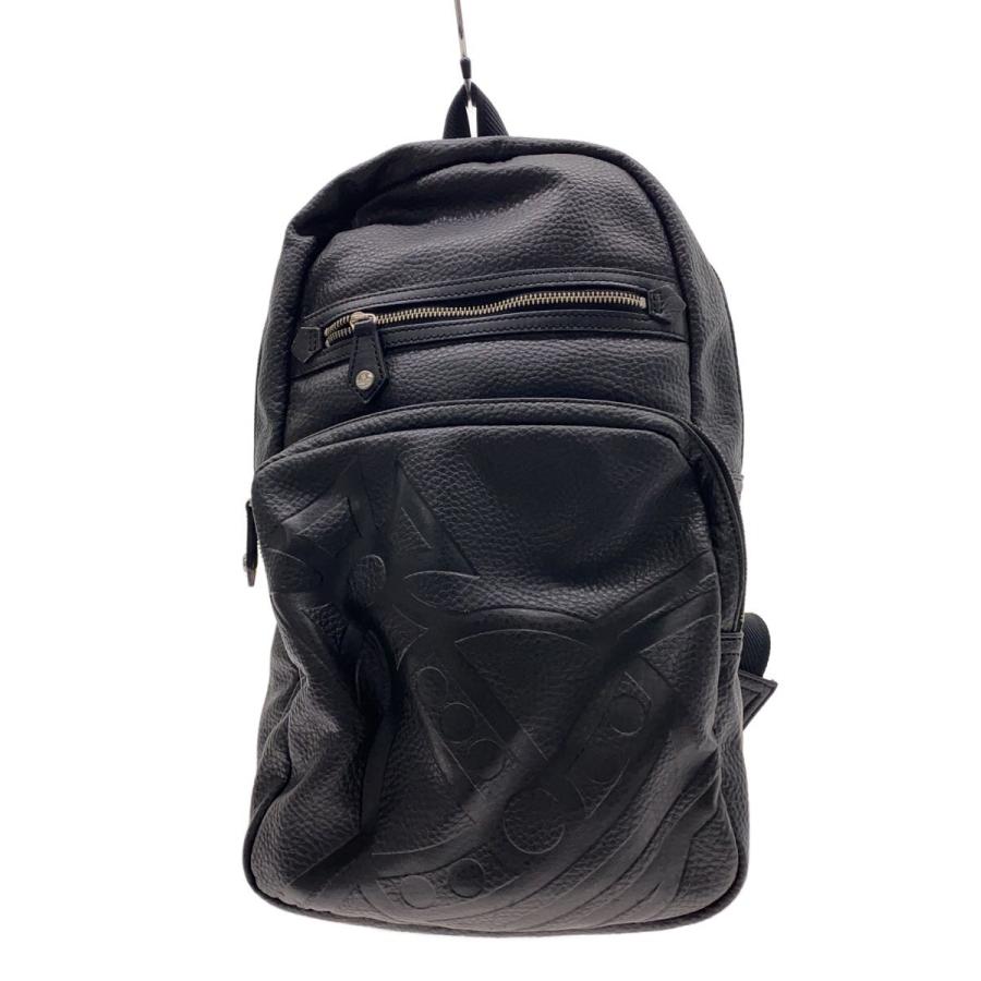 Vivienne Westwood◇リュック/レザー/ブラック/オーブ型押し/ジッパー