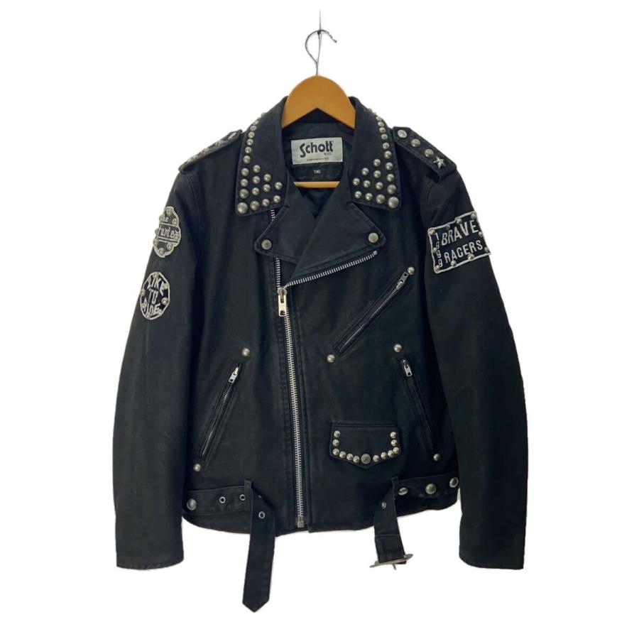 Schott ダブルライダースジャケット ブラック 34 TALL Schott◇×TMT/スタッズ/ダブルライダースジャケット/L/コットン/BLK