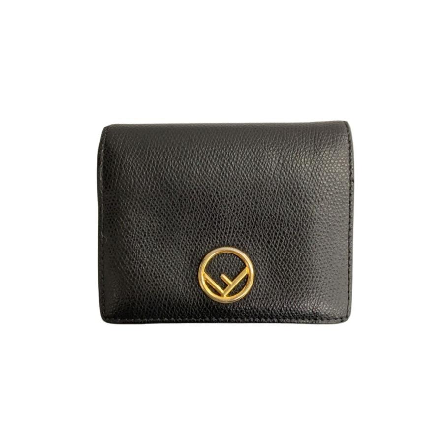 FENDI◇コンパクト財布_エフ イズ フェンディ/レザー/BLK/無地