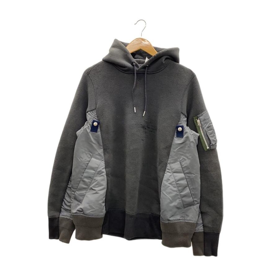 sacai◇MA-1 Hoodie Sponge Sweat/パーカー/2/コットン/GRY/SCM-044