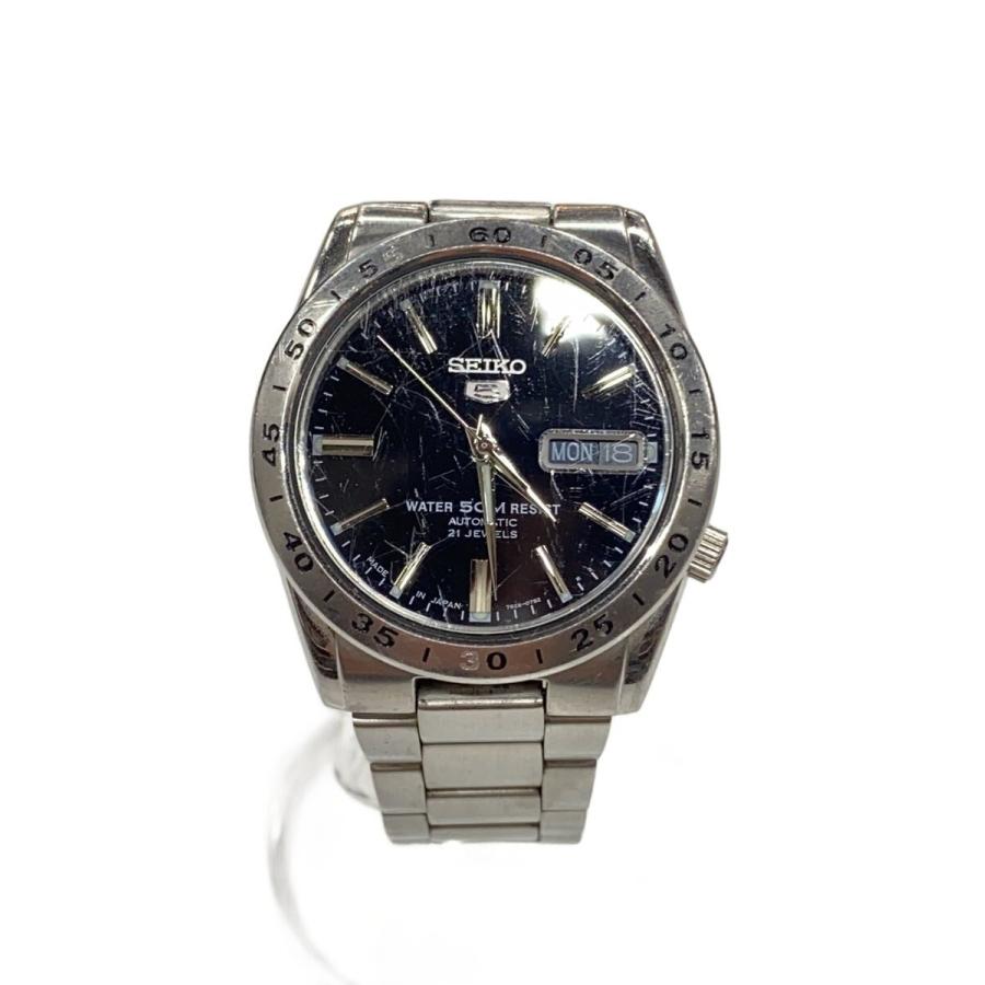 SEIKO◇SEIKO 5/小傷有/自動巻腕時計/アナログ/ステンレス/BLK/SLV
