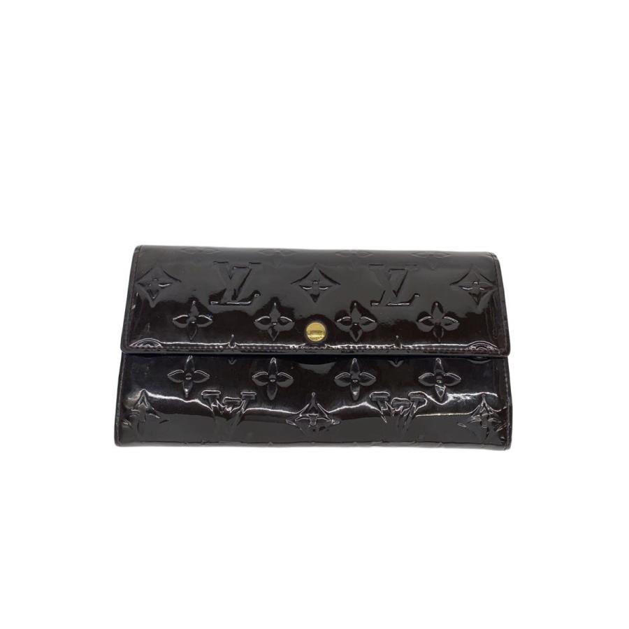 ルイヴィトン モノグラム ヴェルニ ポルトフォイユ サラ エナメル 黒系 濃紺 LOUIS VUITTON◇ポルト・フォイユ・サラ_モノグラム・ヴェルニ