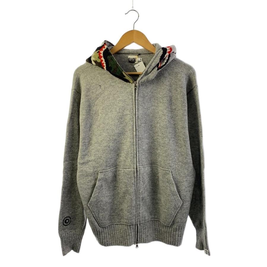 A BATHING APE◇アベイシングエイプ/ジップパーカー/M/ウール/GRY/無地