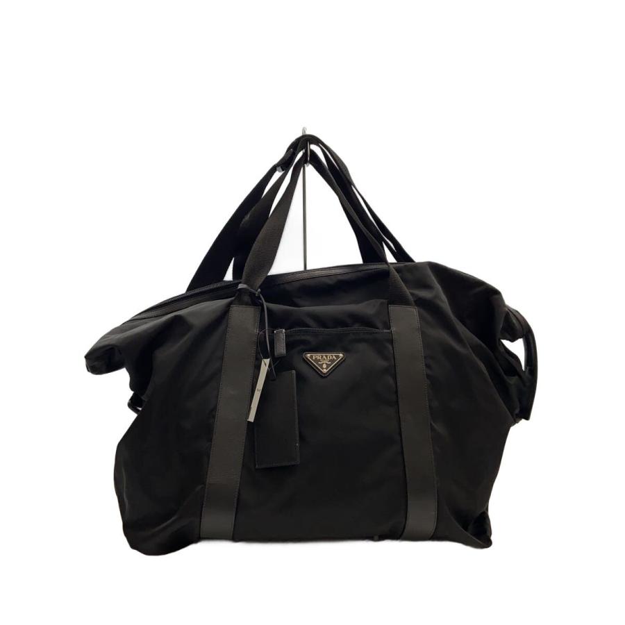 PRADA ナイロン ボストンバッグ　ブラック PRADA◇ボストンバッグ/三角プレート/ナイロン/BLK/ヨゴレ有