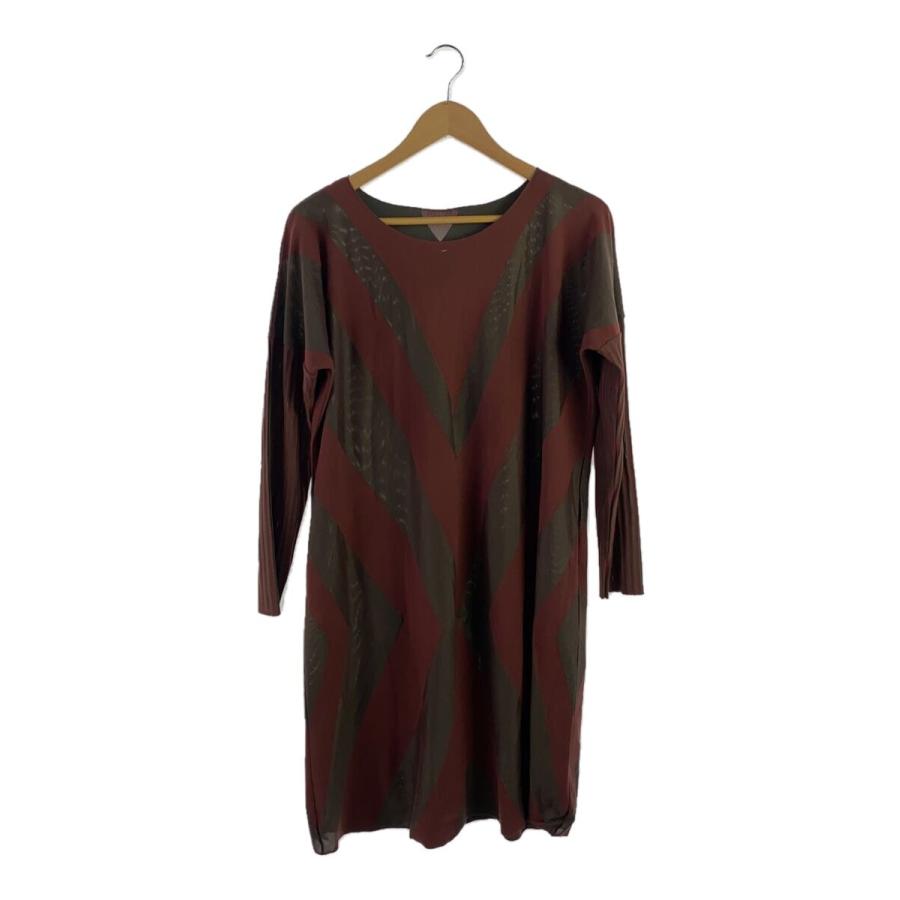 PLEATS PLEASE ISSEY MIYAKE◇長袖ワンピース/3/ポリエステル/BRD