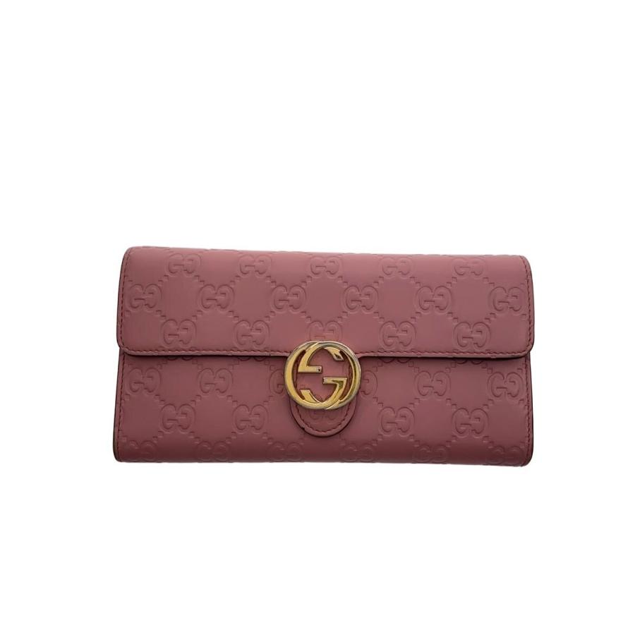 GUCCI◇長財布_インターロッキングG_グッチシマ/レザー/PNK/総柄