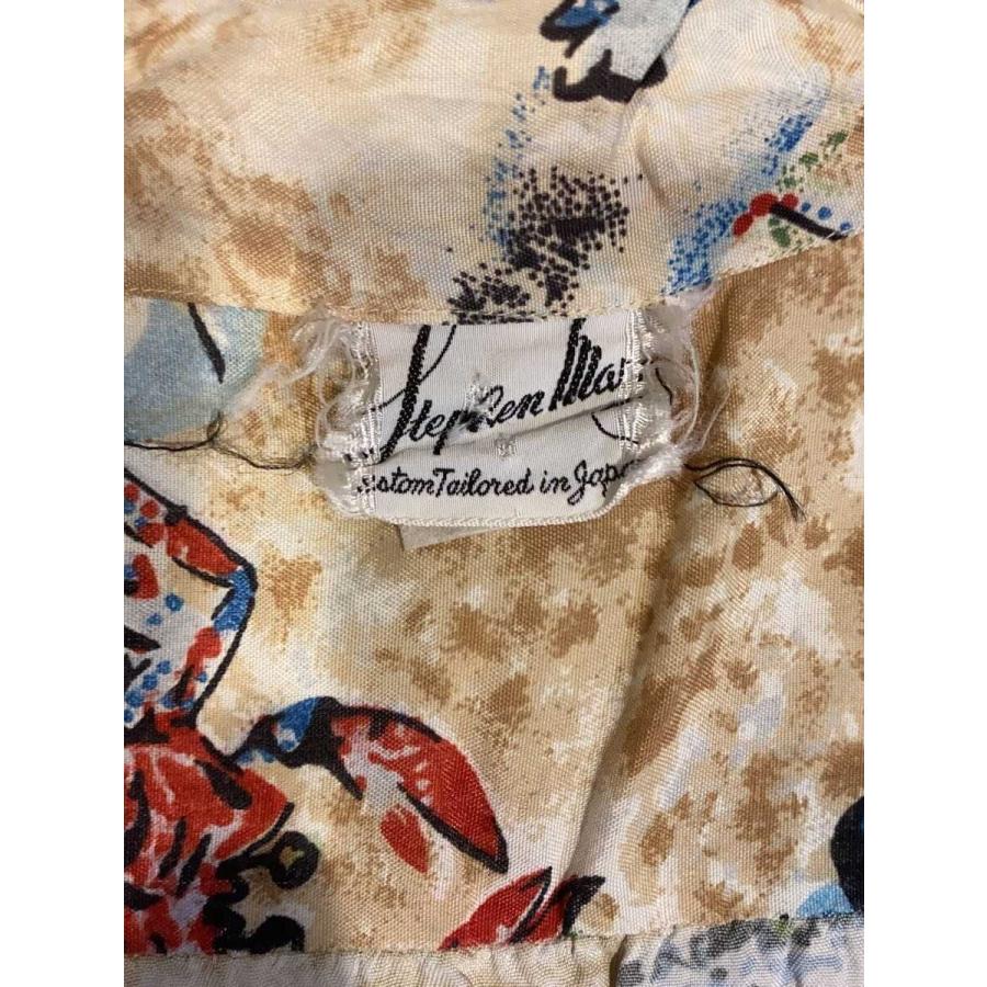 Vintage/50s〜/アロハシャツ/レーヨン/ベージュ/総柄/猫目ボタン