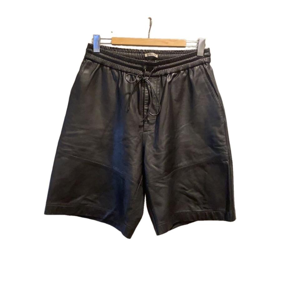 AURALEE◇LAMB LEATHER SHORTS/ショートパンツ/SIZE:5/羊革/BLK