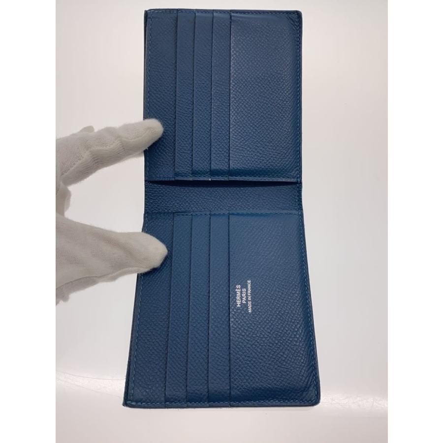HERMES◇コペルニクス/2つ折り財布/レザー/BLU/無地/メンズ