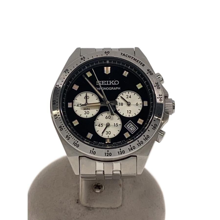 SEIKO◇クォーツ腕時計/アナログ/ステンレス/BLK/SLV/8T63-02R0 