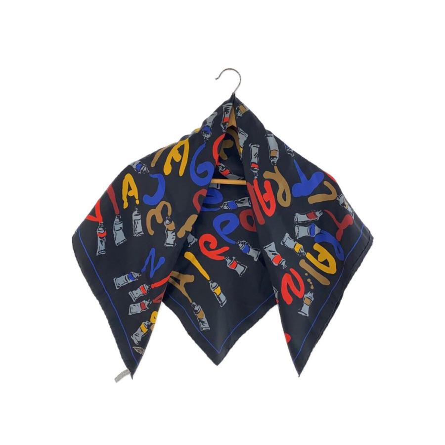 LOUIS VUITTON◇スカーフ/シルク/ブラック/絵具柄/レディース