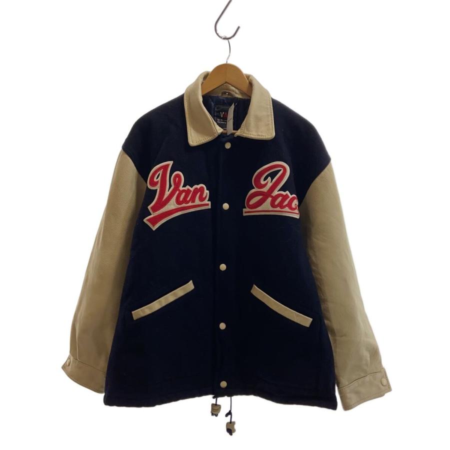 VAN スタジャン ウール・レザー VAN◇80s/スタジャン/袖レザー切替/ウール/ネイビー : セカンド