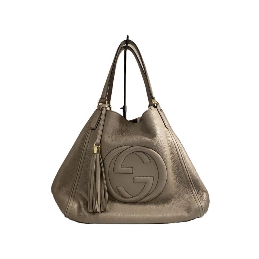 GUCCI◇トートバッグ_ソーホー/レザー/GRY/無地 : セカンドストリート