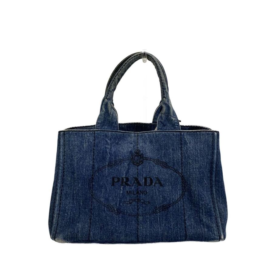 美品✴︎PRADA カナパ　デニム トートバッグ✴︎ PRADA◇カナパM/トートバッグ/デニム/IDG/プリント : セカンド