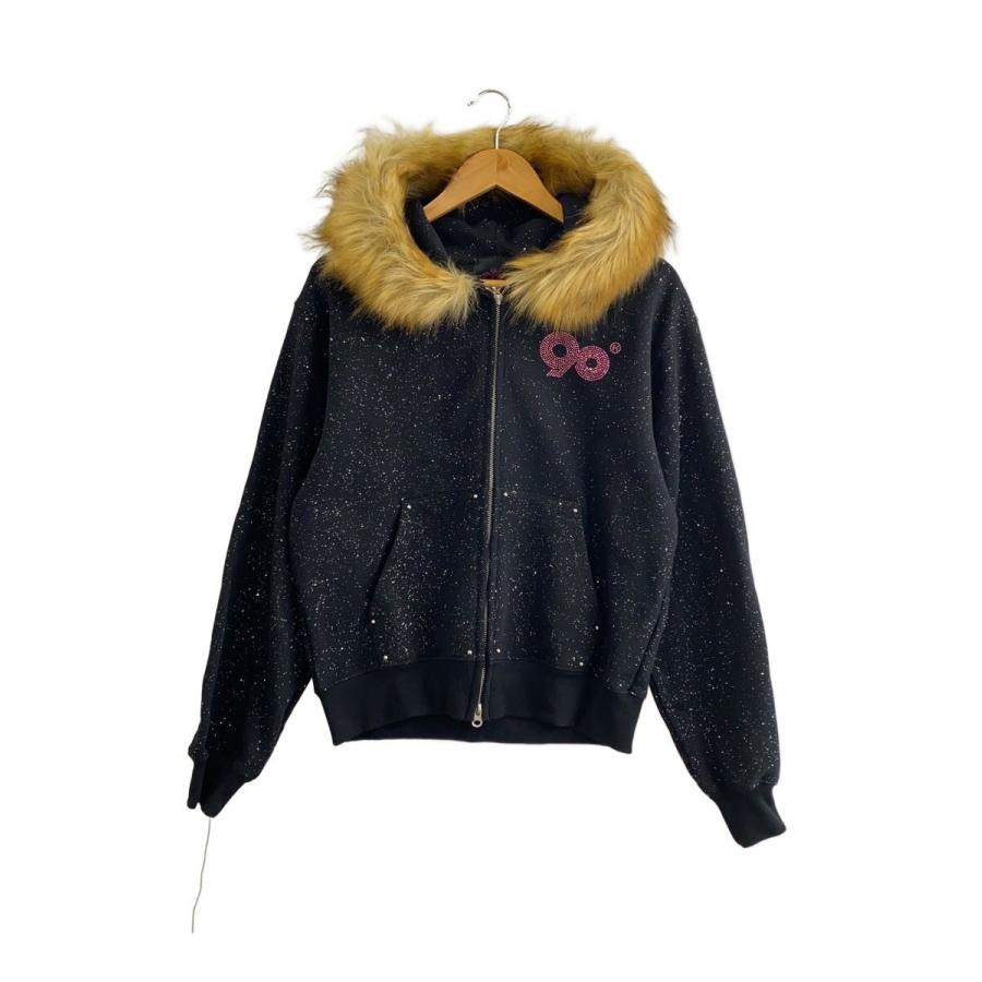 トップス 9090 girl Logo Glitter Fur Zip Hoodie M 9090◇Logo Glitter Fur Zip Hoodie/M/コットン/BLK// : セカンド
