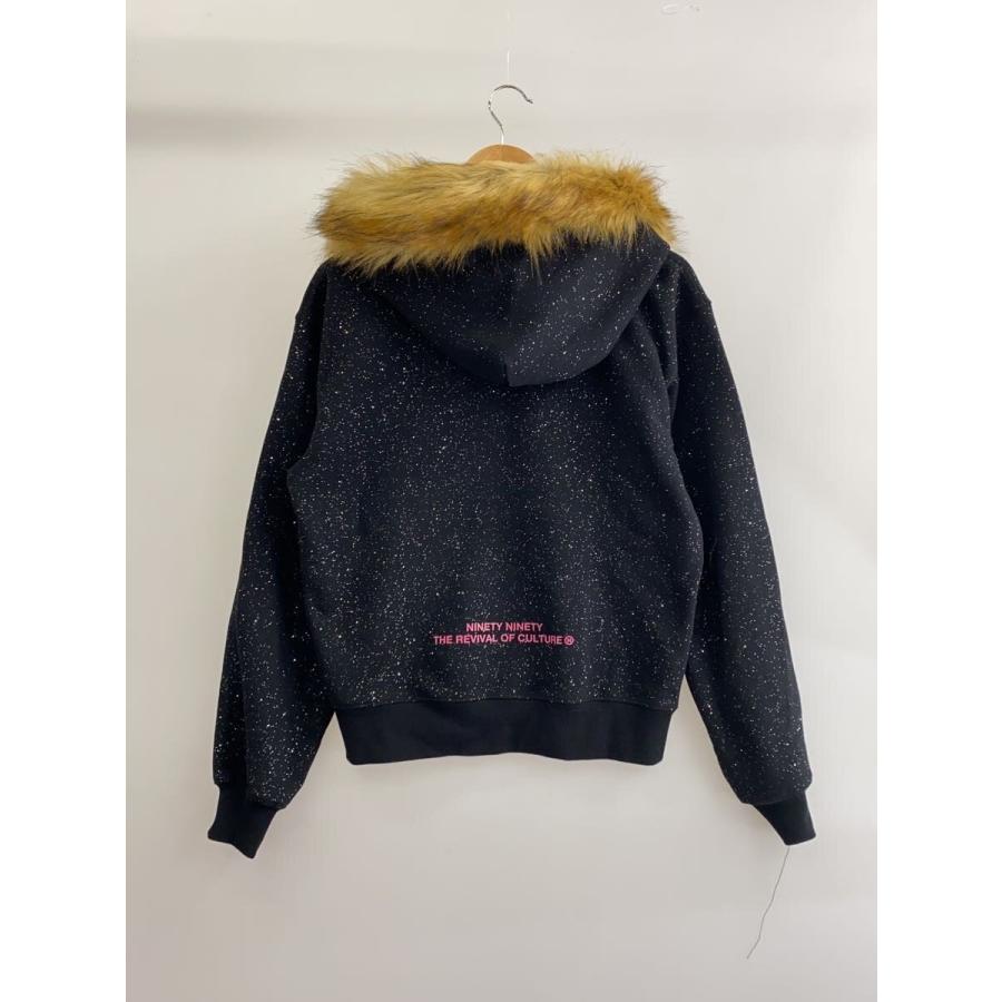 9090◇Logo Glitter Fur Zip Hoodie/M/コットン/BLK// : セカンド