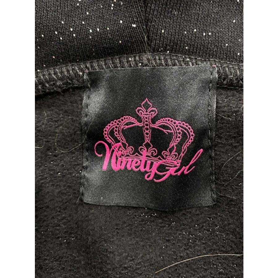 9090◇Logo Glitter Fur Zip Hoodie/M/コットン/BLK// : セカンド