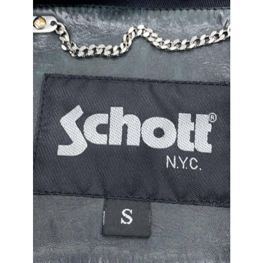 Schott◆ダブルライダースジャケット/S/レザー/BLK｜ssol-shopping｜03