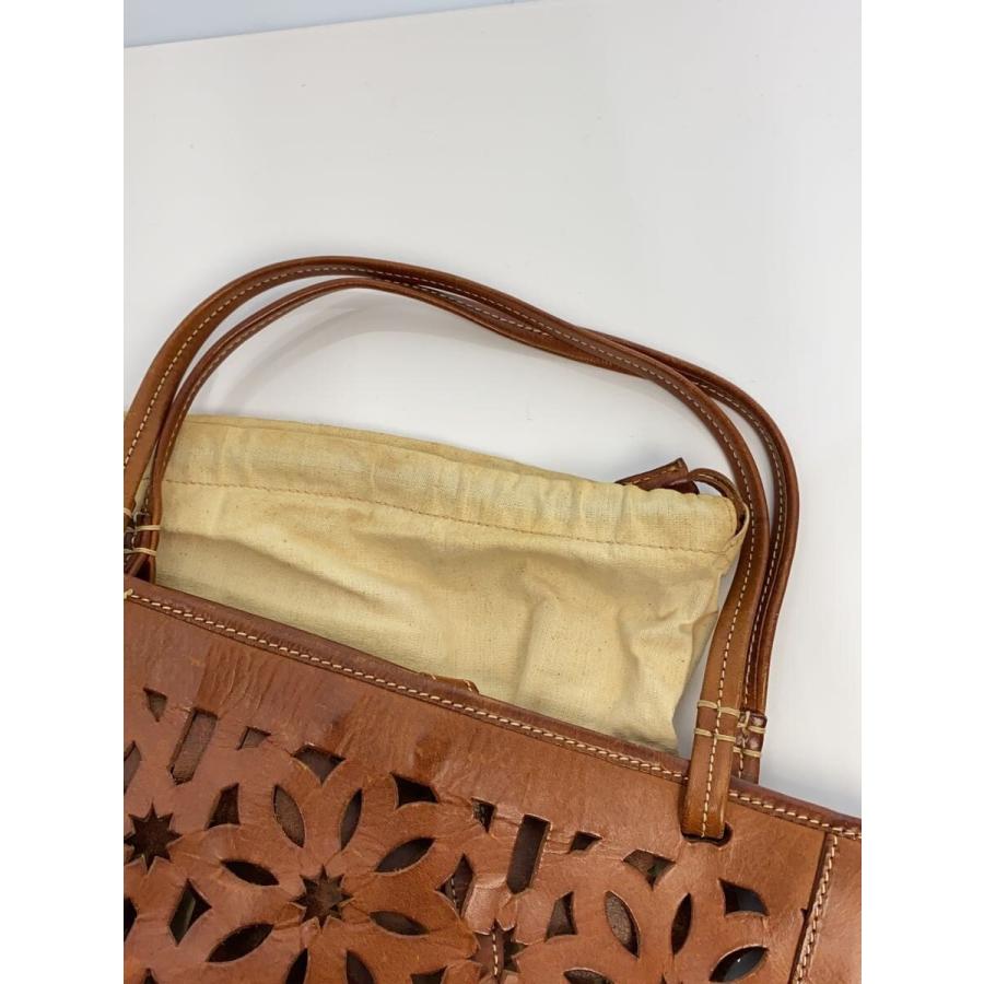 genten カットワーク トートバッグ 花 フラワー ハンドバッグ レザー GENTEN◇カットワーク/フラワーカット/トートバッグ/レザー/ブラウン