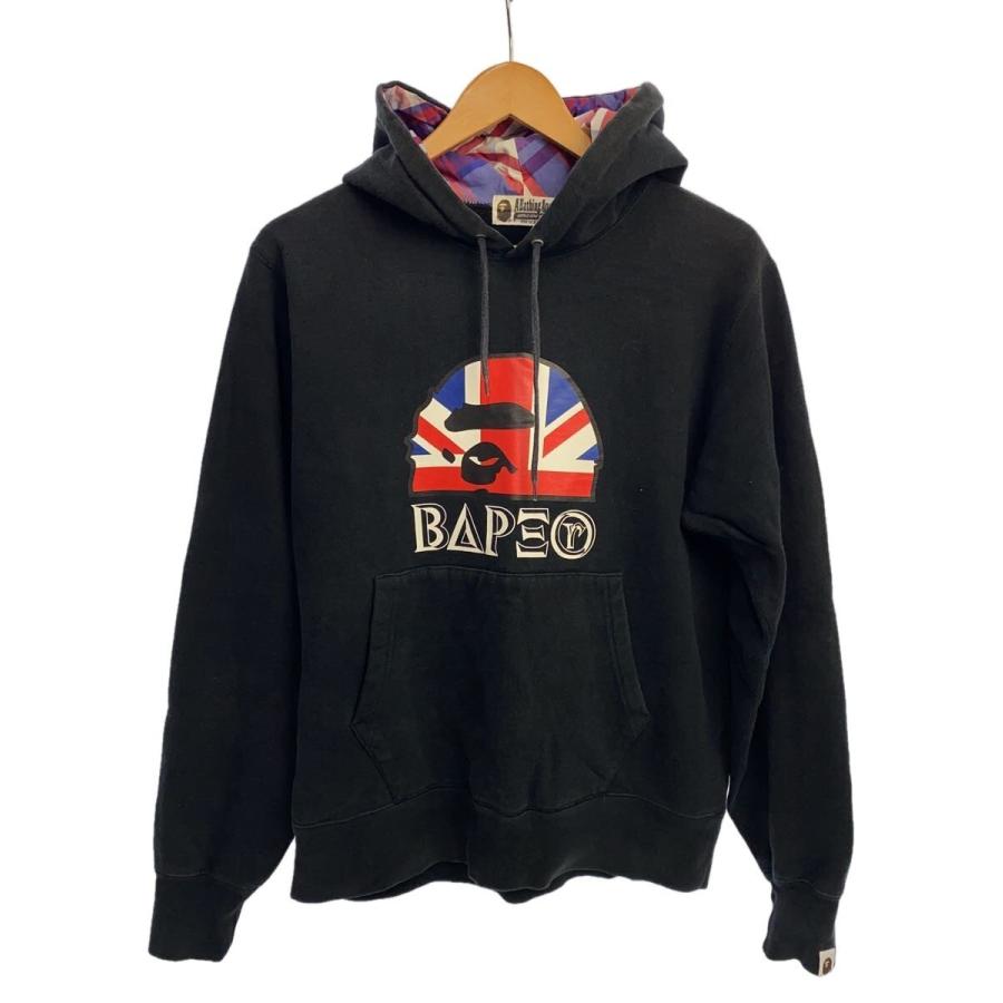 A BATHING APE◇パーカー/L/コットン/ブラック/プリント/使用感有り/ア