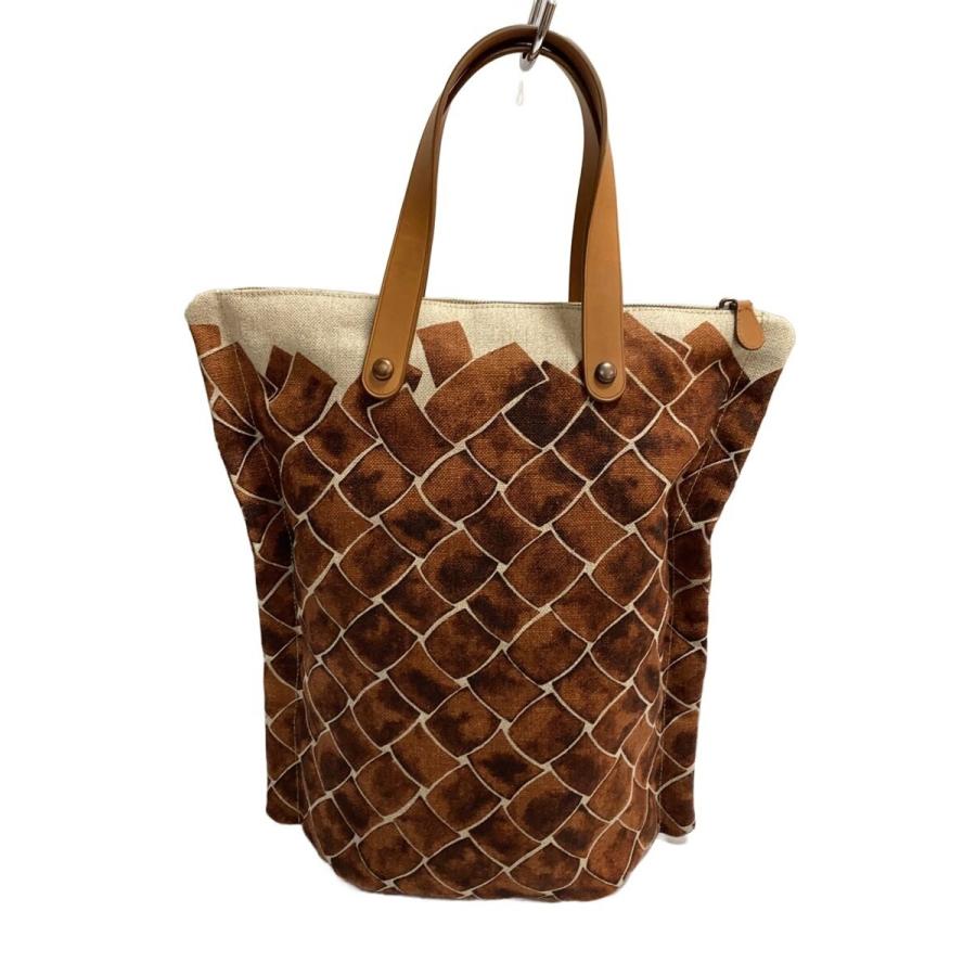BOTTEGA VENETA◇編み込みプリント/トートバッグ/キャンバス/BRW 