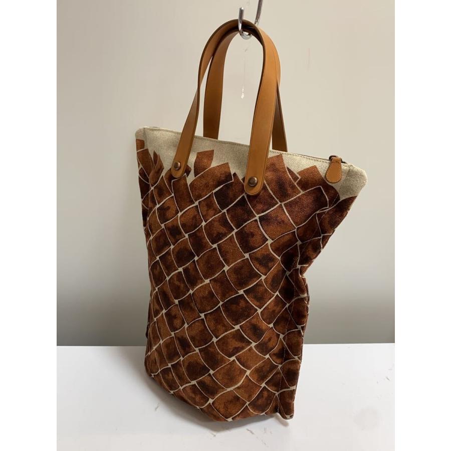BOTTEGA VENETA◇編み込みプリント/トートバッグ/キャンバス/BRW 