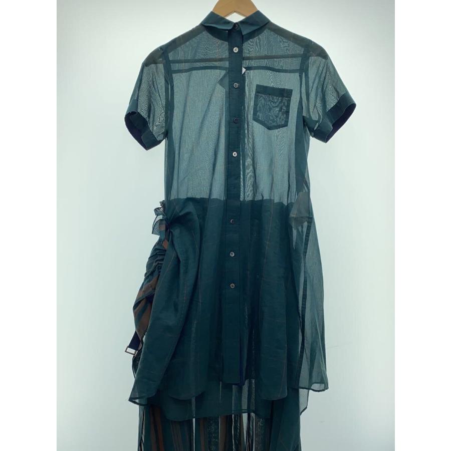 sacai 半袖ワンピース　新品未使用品 sacai◇半袖ワンピース/1/ポリエステル/GRN/チェック/18-03600