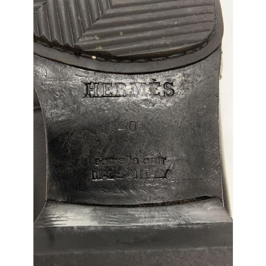 HERMES◇Hロゴ金具/ローファー/40/BLK/レザー/黒/ブラック HERMES◇Hロゴ金具/ローファー/40/BLK/レザー/黒/ブラック