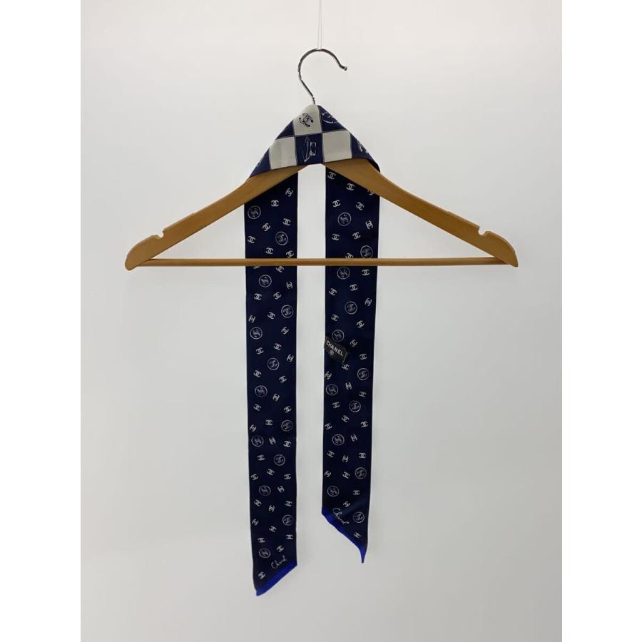 CHANEL シルク100% チェック柄スカーフ CHANEL◇スカーフ/シルク/NVY/チェック/レディース// : セカンド