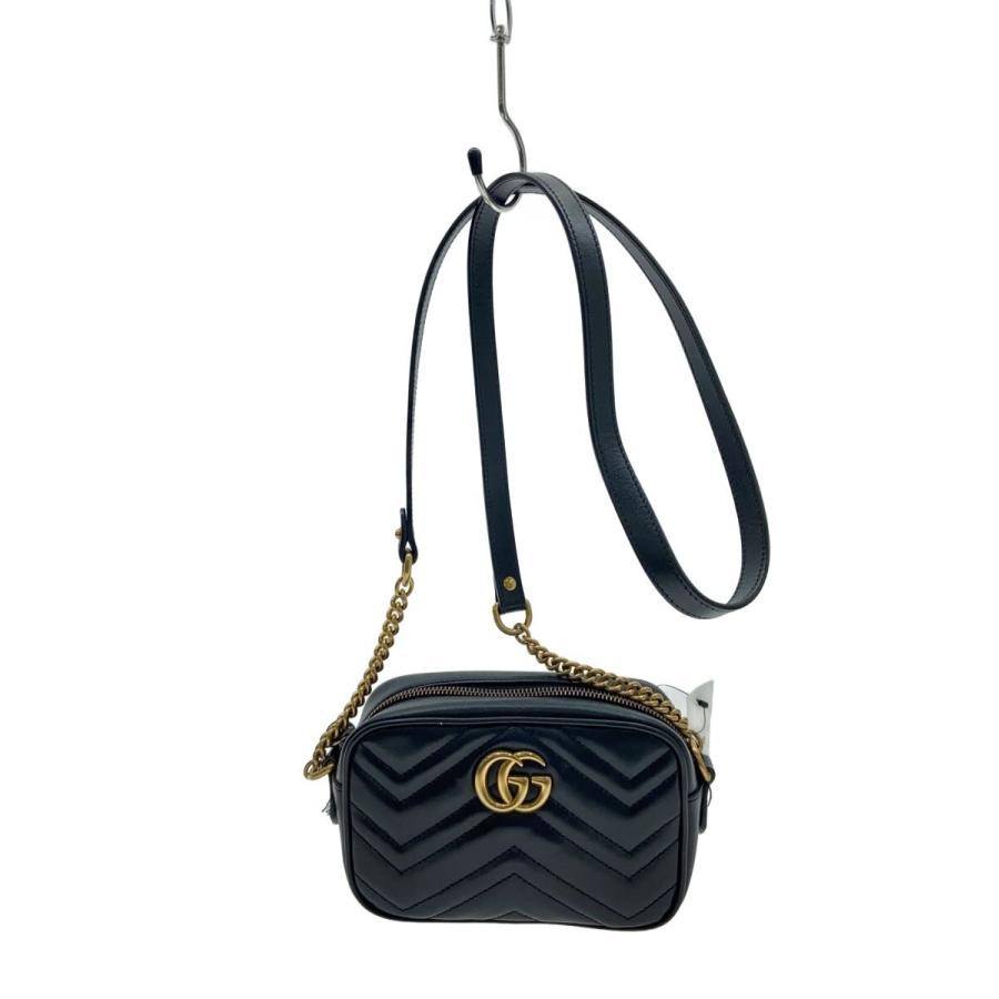 GUCCI ブラック キルティング ショルダーバッグ GUCCI◇ショルダーバッグ_GGマーモント_キルティング/レザー/BLK