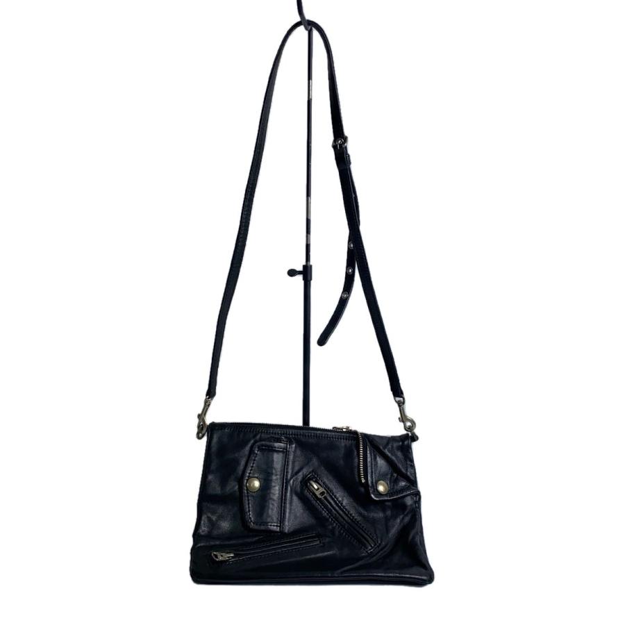 beautiful people◇ショルダーバッグ/レザー/BLK/無地/ライダース