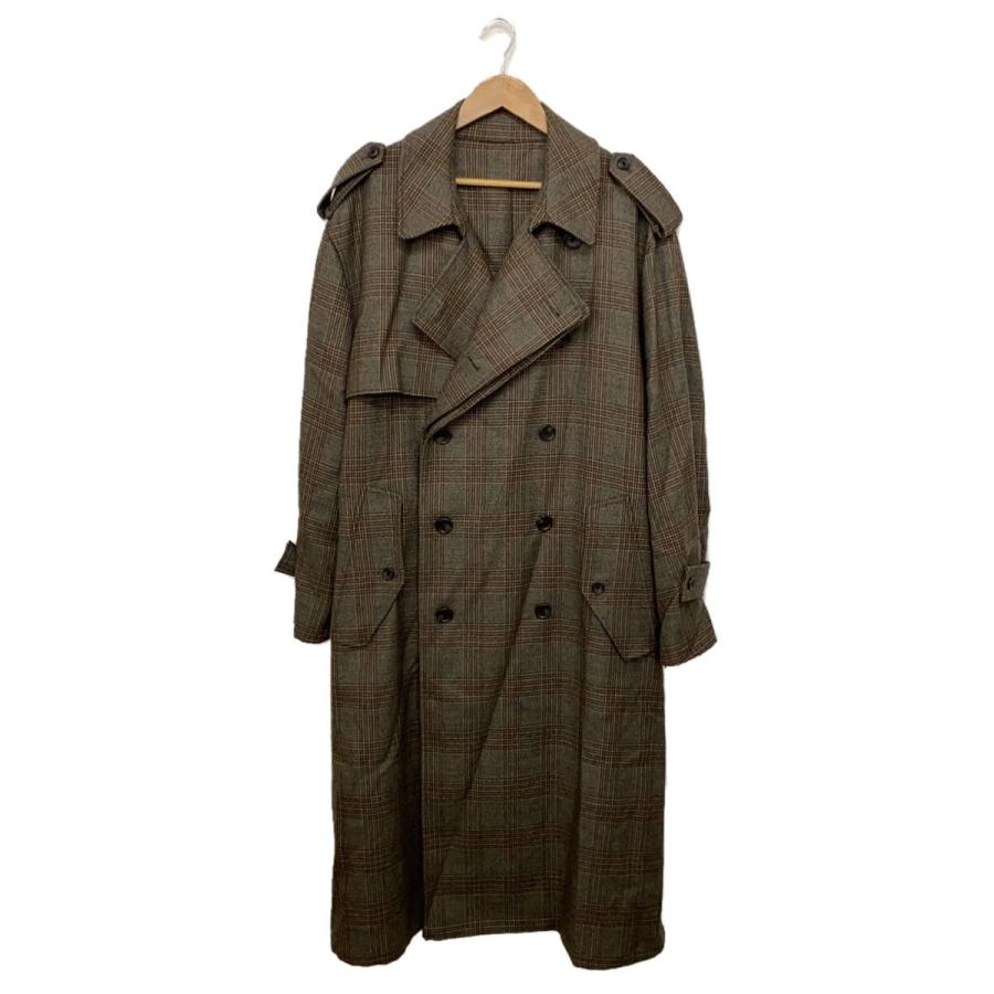 stein◇21AW/OVERSIZED OVERLAPED TRENCH COAT/S/ウール/BRW/チェック
