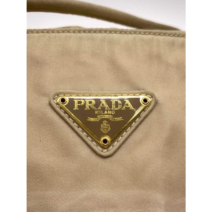 PRADA◇トートバッグ/ナイロン/ベージュ/無地/外内汚れ、ファスナー