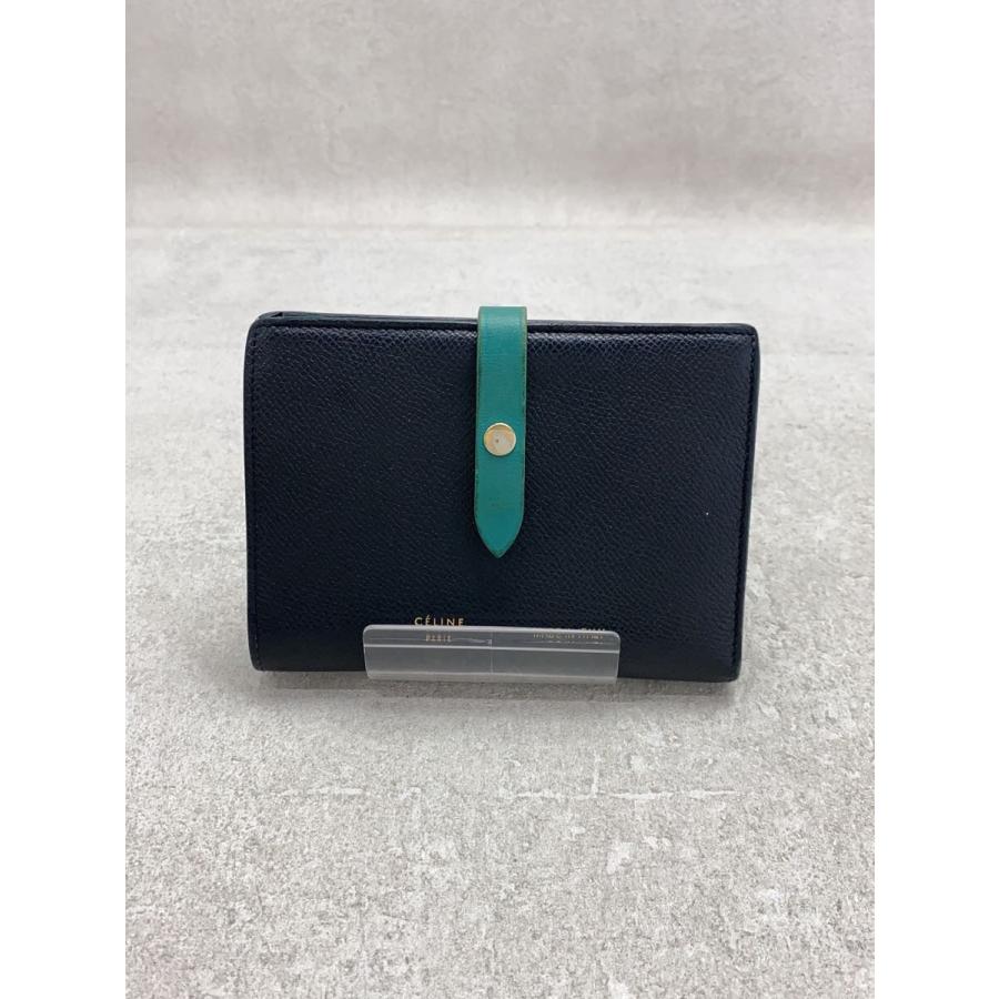 CELINE◇CELINE セリーヌ 2つ折り財布/レザー/BLK/無地 CELINE◇CELINE セリーヌ 2つ折り財布/レザー/BLK/無地