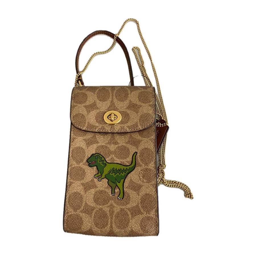 未使用カード袋付きコーチCOACH 恐竜柄 キャンバス 2WAYショルダーバッグ COACH◇恐竜/ショルダーバッグ/キャンバス/BRW/総柄/J2492-CZ110
