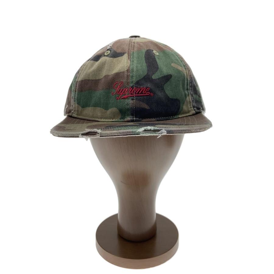 Supreme◇distressed script 6-panel H9FW25/キャップ/--/KHK/カモフラ