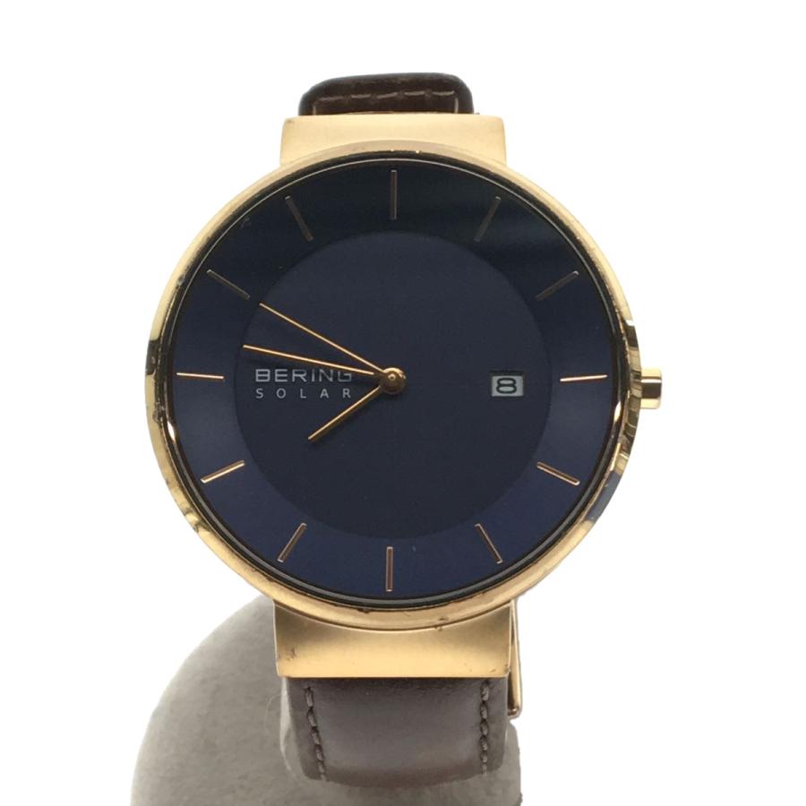 BERING◇ソーラー腕時計/アナログ/レザー/NVY/BRW/14639-567